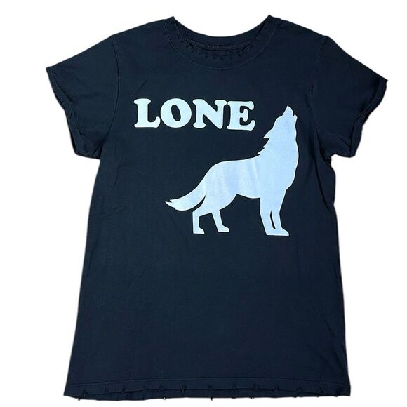 NWOT Recycled Karma “LONE” Howling Wolf Graphic Tee in Black Short Cuff Sleeve S - Picture 15 of 15